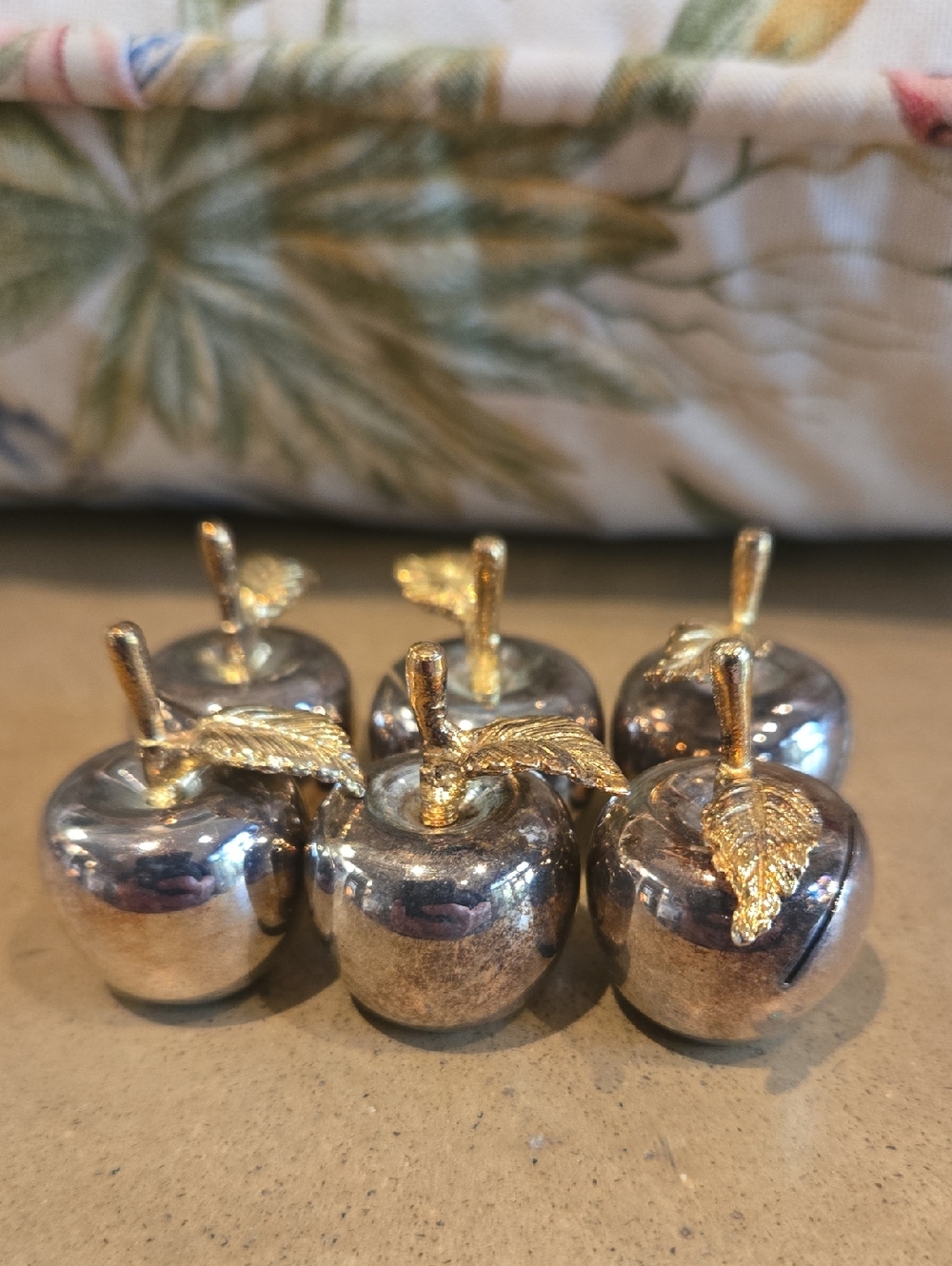Vintage Silver Plate and Gold Tone Apple Place Table Card Holders Mini Set of 6
